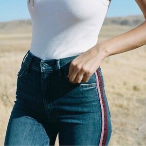 Mother High Rise Looker Here Kitty Kitty Glitter Stripe Skinny Jeans